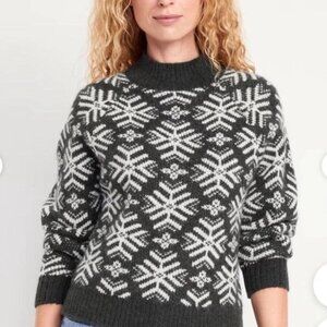 Old Navy Cozy Mock-Neck Snowflake Sweater - Black/White - M
